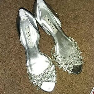 Silver Nina New York Rhinestone Heels